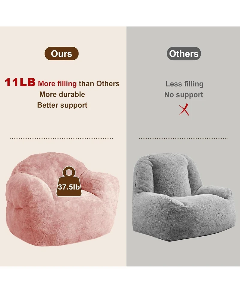 gaomon Fluffy Faux Fur Bean Bag Chair Cover with Filler, Machine Washable