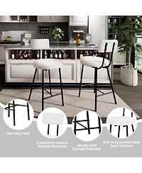 gaomon Bar Stool Chairs Set of 2,Modern Upholstered Counter Height Barstools with Round Seat,Armless Bar Chair with Back, Footrest and Metal Legs