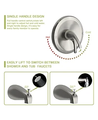 Busdays 10" Round Rain Shower Head Systems with Waterfall Tub Spout, Brushed Nickel,Wall Mounted shower