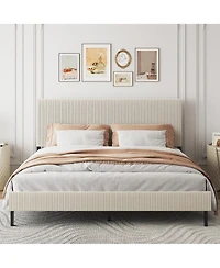 flynama King Size Bed Frame Upholstered Headboard Sturdy Iron Noiseless Easy Assembly