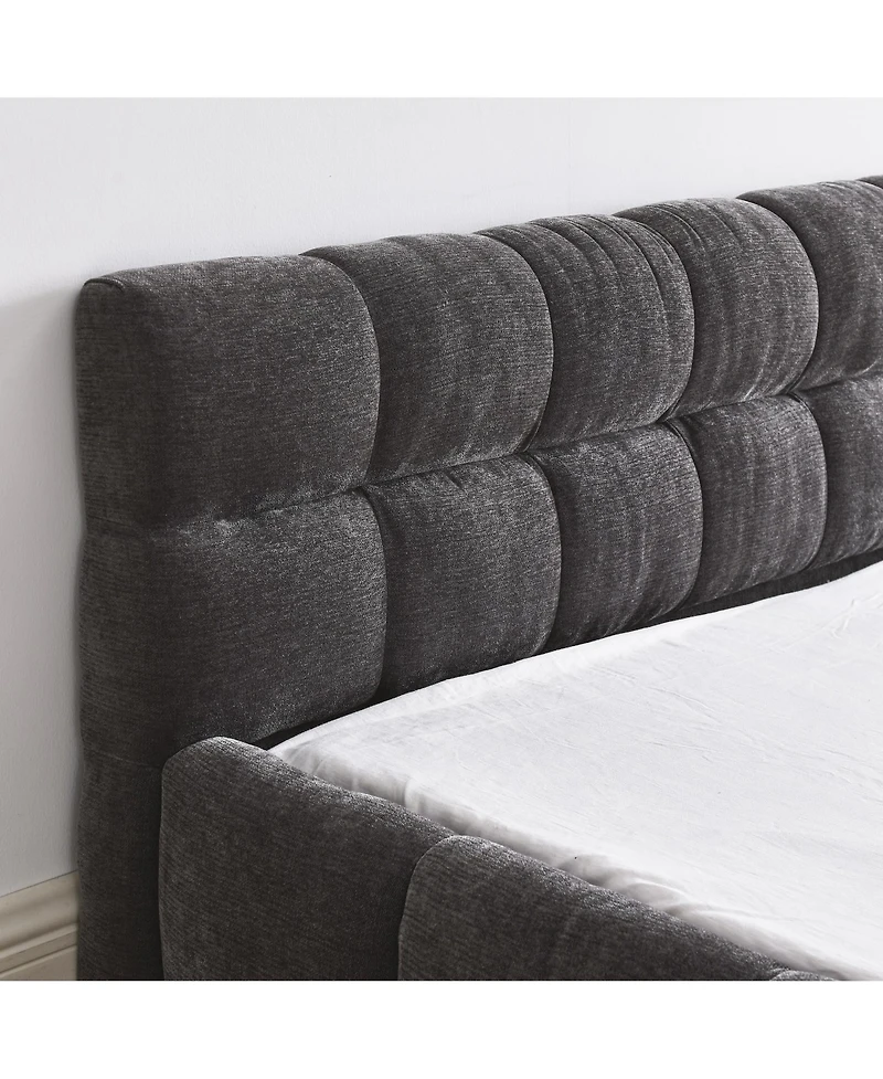flynama Queen Size Grounded Upholstered Bed Thick Chenille Fabric Solid Frame