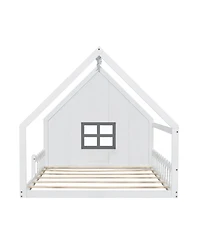 flynama Full Size Wood House Bed Window Fence