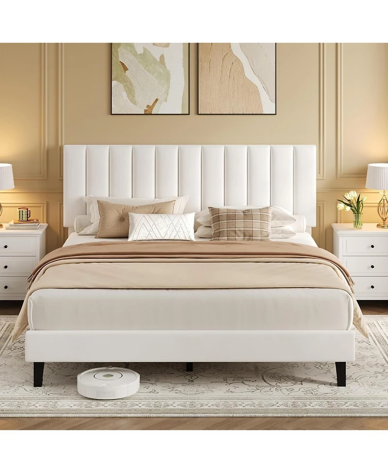 gaomon Iron Mdf Vertical Pattern Soft Bag Basic Bed, Upholstered Bed Frame, Stylish Design, Comfortable Mattress