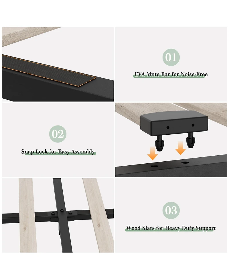 gaomon Bed Frame with Wingback Headboard & 4 Drawers, Upholstered, Charging Station, Button Tufted, No Box Spring