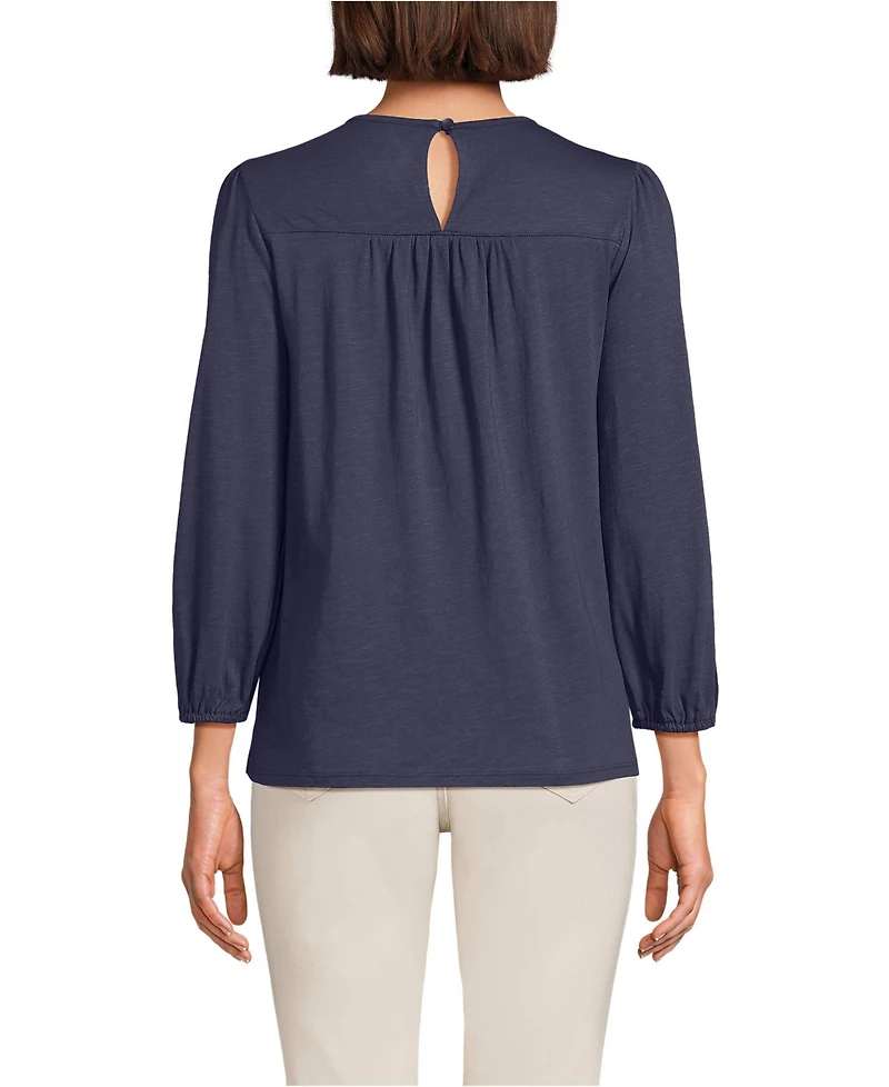 Lands' End Women's 3/4 Sleeve Eyelet Mix Flowy Top