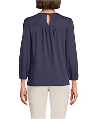 Lands' End Women's 3/4 Sleeve Eyelet Mix Flowy Top
