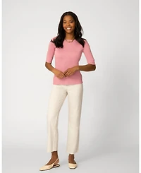 Cable & Gauge Women's Elbow Sleeve Crewneck Sweater