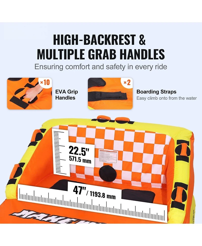 Mecale 1-2 Rider Towable Boat Tube with Backrest and Nylon Cover