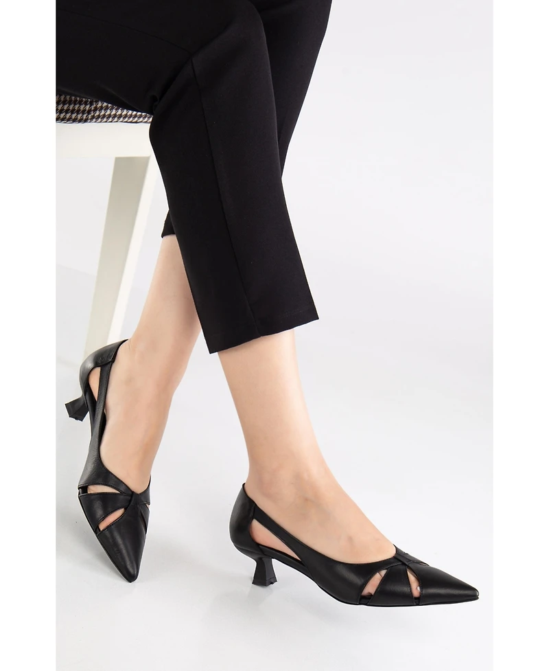 Forever & Always Shoes Women's Sidal Kitten Heel Leather Pumps