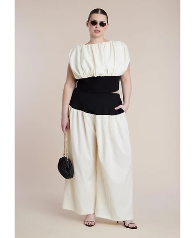 Eloquii Women's Plus Colorblocked Wide Leg Pant