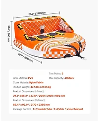 Mecale 1-4 Rider Towable Boat Tube with Nylon Cover and 22 Handles