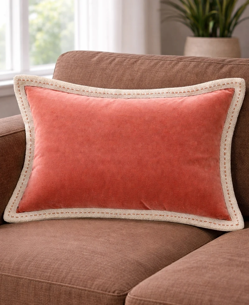 Vibhsa Solid Velvet Pick-Stitch Lumbar Decorative Pillow, 14" x 20"