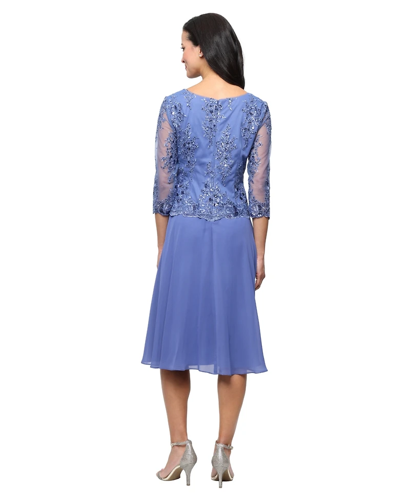 Alex Evenings Women's Embroidered Boat Neck Midi Dress