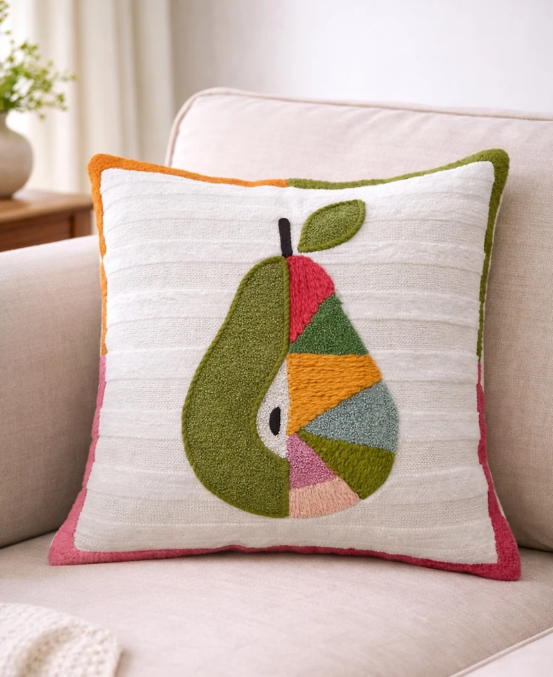 Vibhsa Dear Pear Textured Stripe Embroidered Decorative Pillow, 20" x 20"