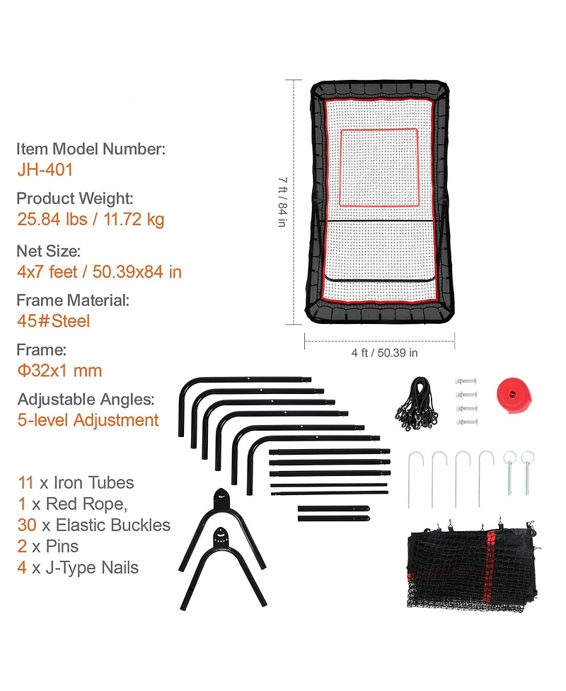 Mecale 4 x 7 Ft Lacrosse Rebounder Net with Adjustable Angle and Target