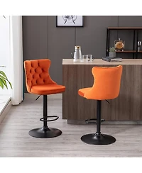 Rainsken Velvet Bar Stools Set of 2, Adjustable Swivel Counter Height Chairs with Back, Footrest and Nailhead Trim for Kitchen Island, Home Pub