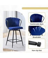 Rainsken Velvet Bar Stool Set of 2, Swivel Counter Height Chairs with Metal Frame and Woven Rope Backrest for Kitchen Island, Home Pub