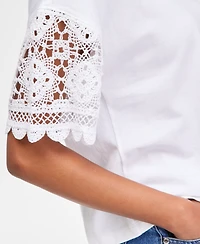 On 34th Women's Crochet-Sleeve Jersey T-Shirt, Macy's Exclusive