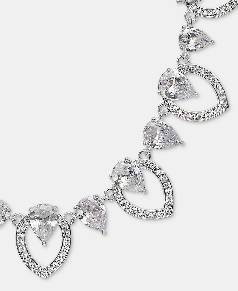 Anne Klein Silver-Tone Navette Pearl Stone Frontal Necklace