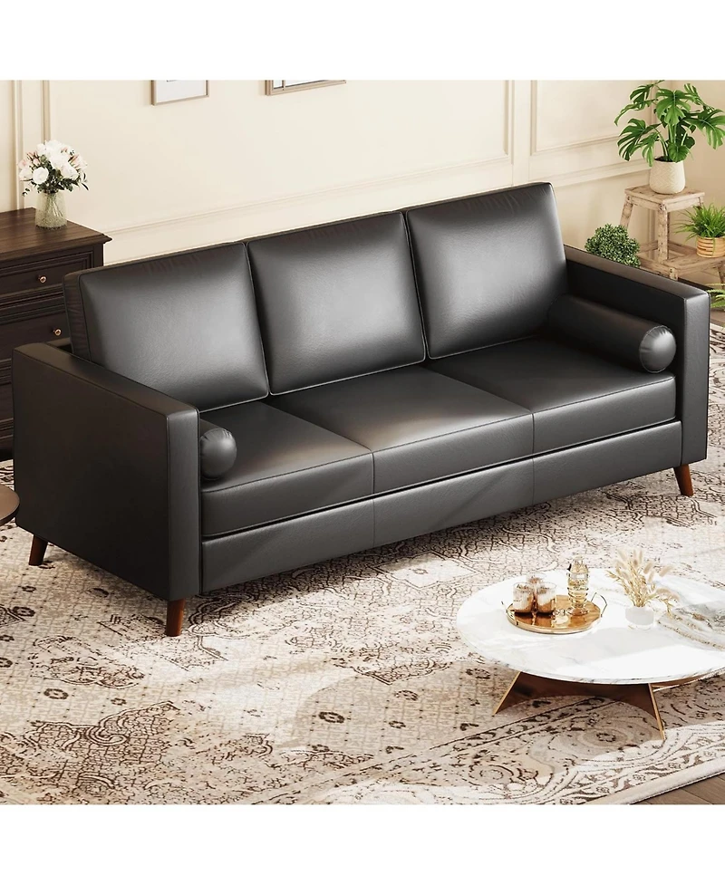 gaomon 86" Faux Leather Sofa, Mid Century Modern Deep Seat Couch, Couch with Upholstered Cushion and Removable Cover.