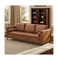 gaomon 81" Mid-Century Faux Leather Sofa, 3-Seater Deep Seat Couch, Removable Pu Cover,