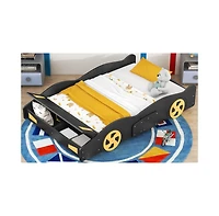 flynama Race Car Shaped Platform Bed Wheels Storage Pine Wood Mdf
