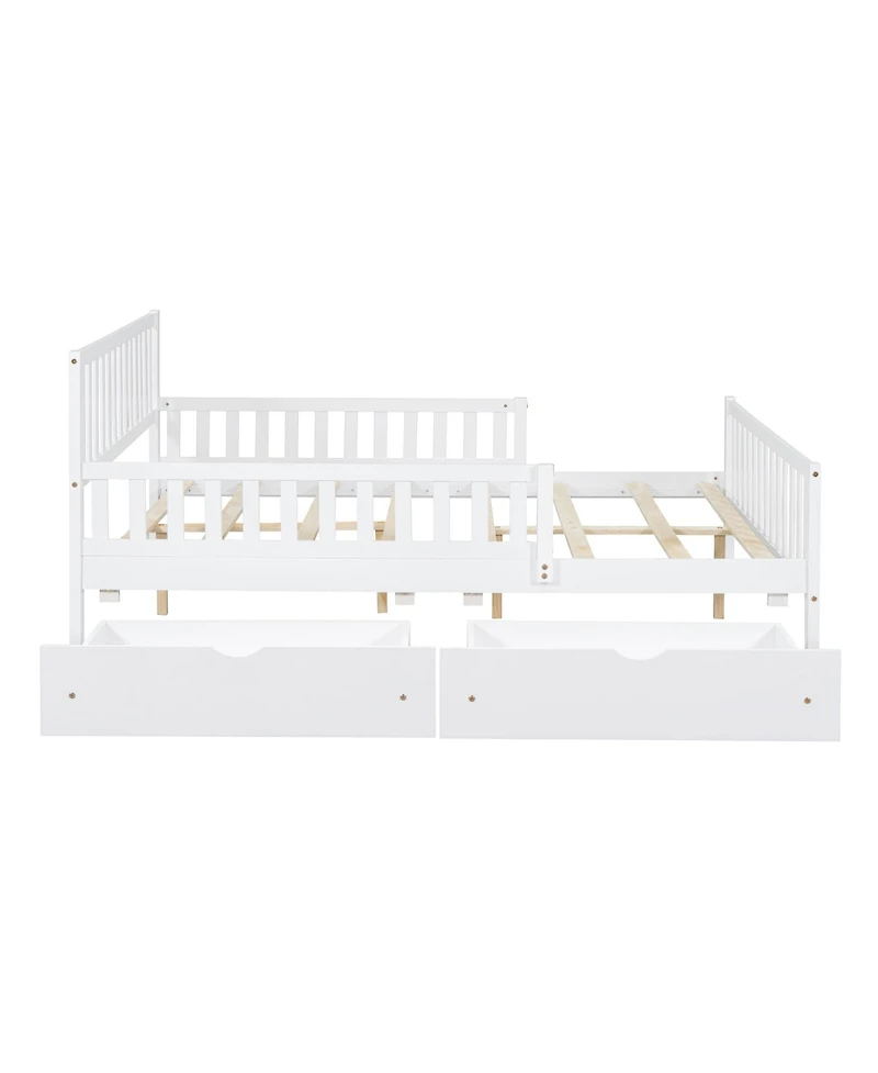 flynama Wood Platform Bed with Dual Side Guardrails Two Storage Drawers and Slat Support