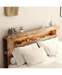 flynama Wood Platform Bed Dark Led Storage Headboard 2 Usb Charging Noise Free