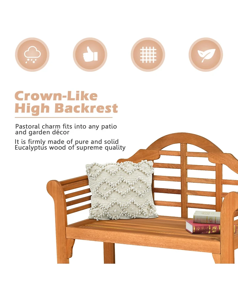 Gymax Foldable Patio Wooden Bench Garden Loveseat with Crown-Like Backrest