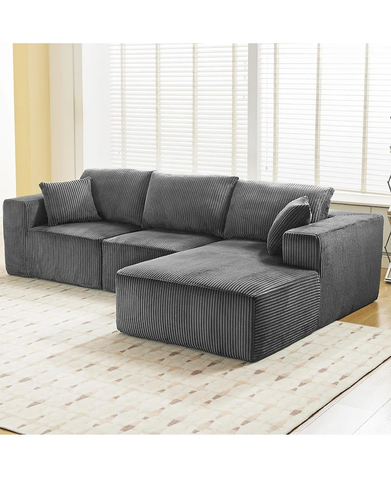 gaomon L-Shaped Modular Sectional Sofa, 3-Piece Corduroy Cloud Couch with Right Facing Chaise & Armrests, No Assembly