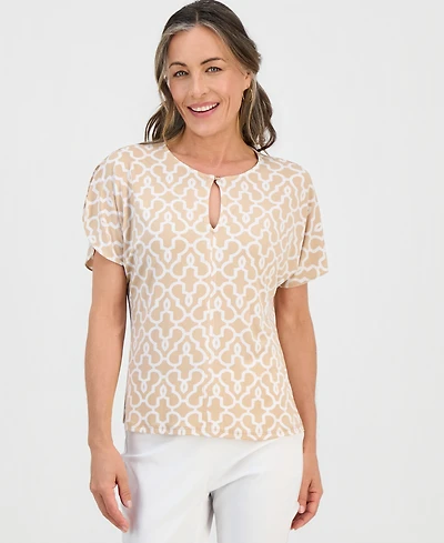 Jm Collection Petite Printed Keyhole Split-Sleeve Top, Macy's Exclusive