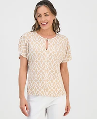 Jm Collection Petite Printed Keyhole Split-Sleeve Top, Macy's Exclusive