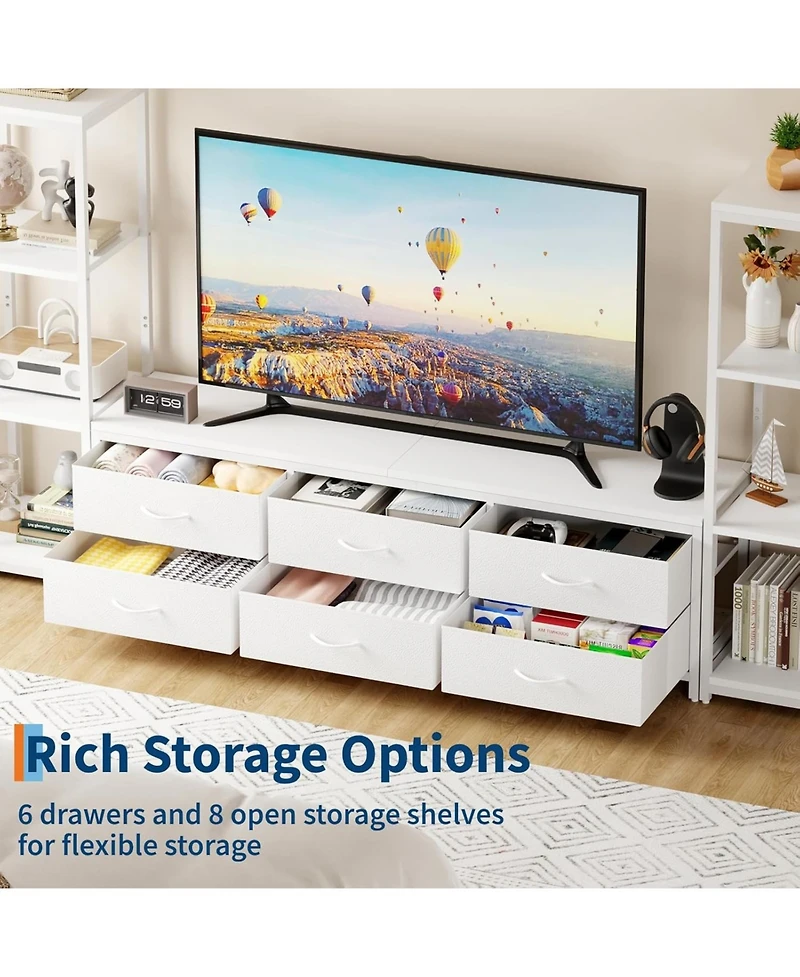 gaomon Tv Stand Dresser for 75 Inch Tv, Large Entertainment Center with Fabric Drawers & 4 Tier Storage Shelves, Modern Industrial Tv Console