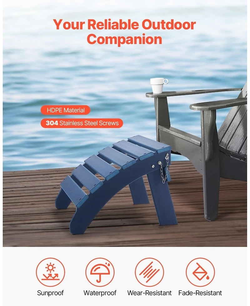 Foldable Hdpe Outdoor Adirondack Ottoman in Vibrant Blue