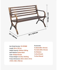 Gouun Carbon Steel Outdoor Bench with Slatted Backrest
