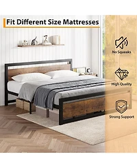 gaomon King Bed Frame, Metal Platform with Wooden Headboard and Footboard, Non-Slip Heavy Duty, Large Under Bed Storage, Noise-free, No Box Spring