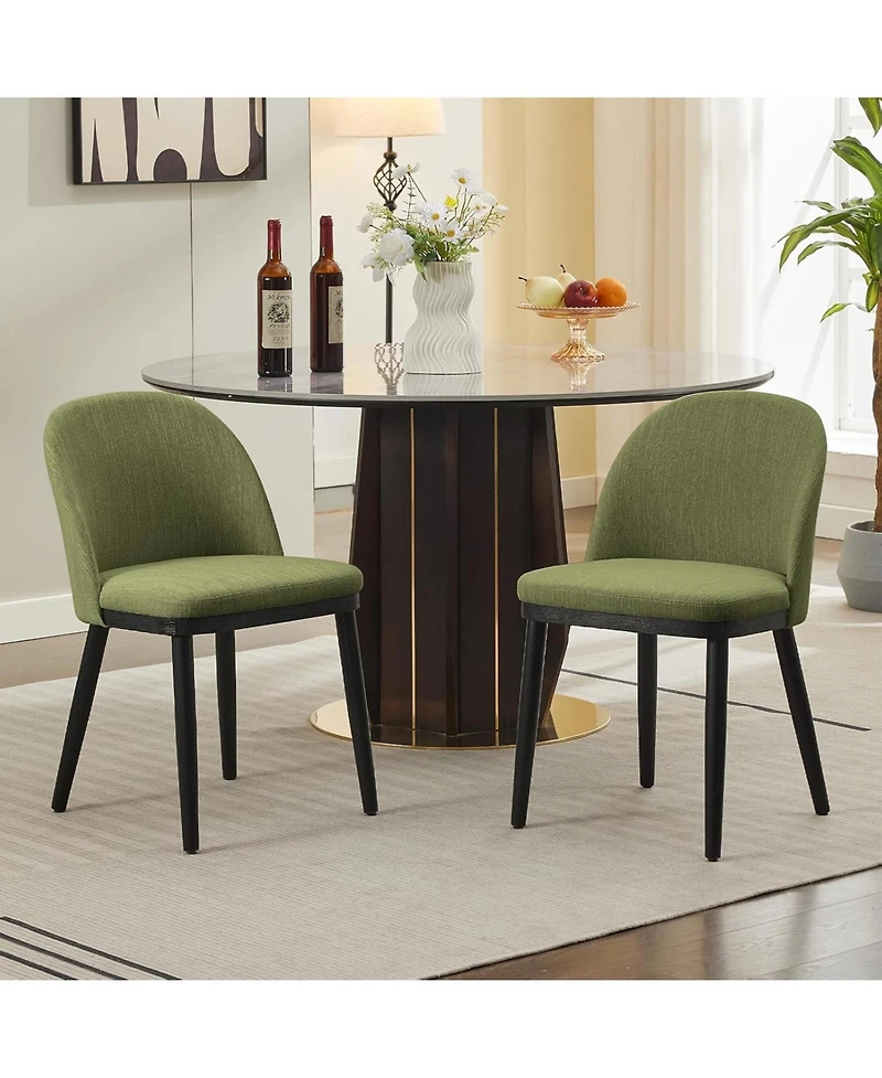 gaomon Linen Dining Chairs Upholstered Chairs with Curved Back and Wood Frame