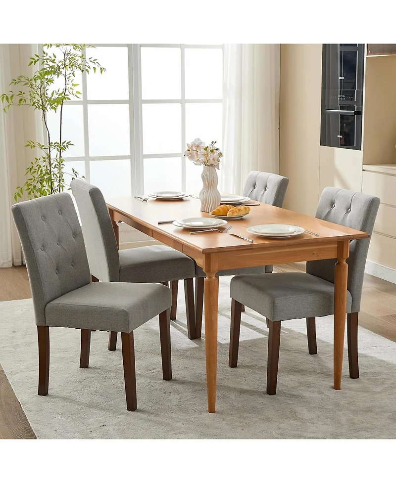 gaomon Parsons Button Tufted Dining Chairs Set of 4,Upholstered Fabric Kitchen with Wood Legs and Padded Seats,Living Room Furniture