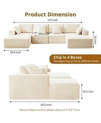 gaomon 137" U-Shaped Modular Sectional Sofa, 4-Piece Corduroy Cloud Couch with Double Chaise, Pillows & No Assembly
