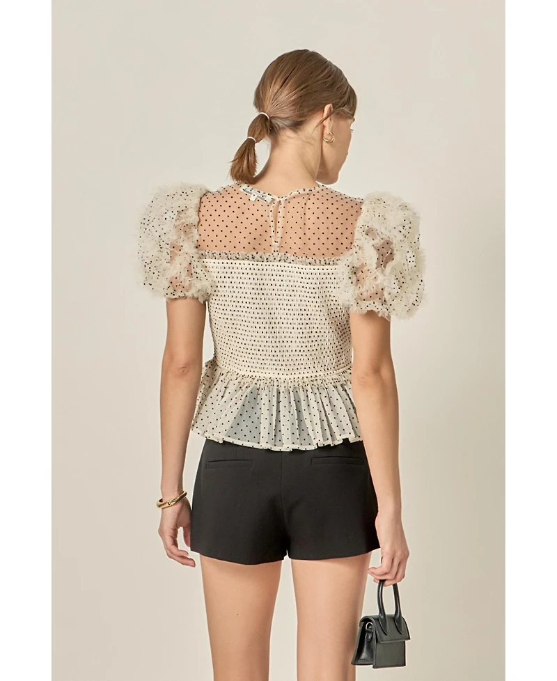 English Factory Women's Polka Dot Puff Sleeve Top
