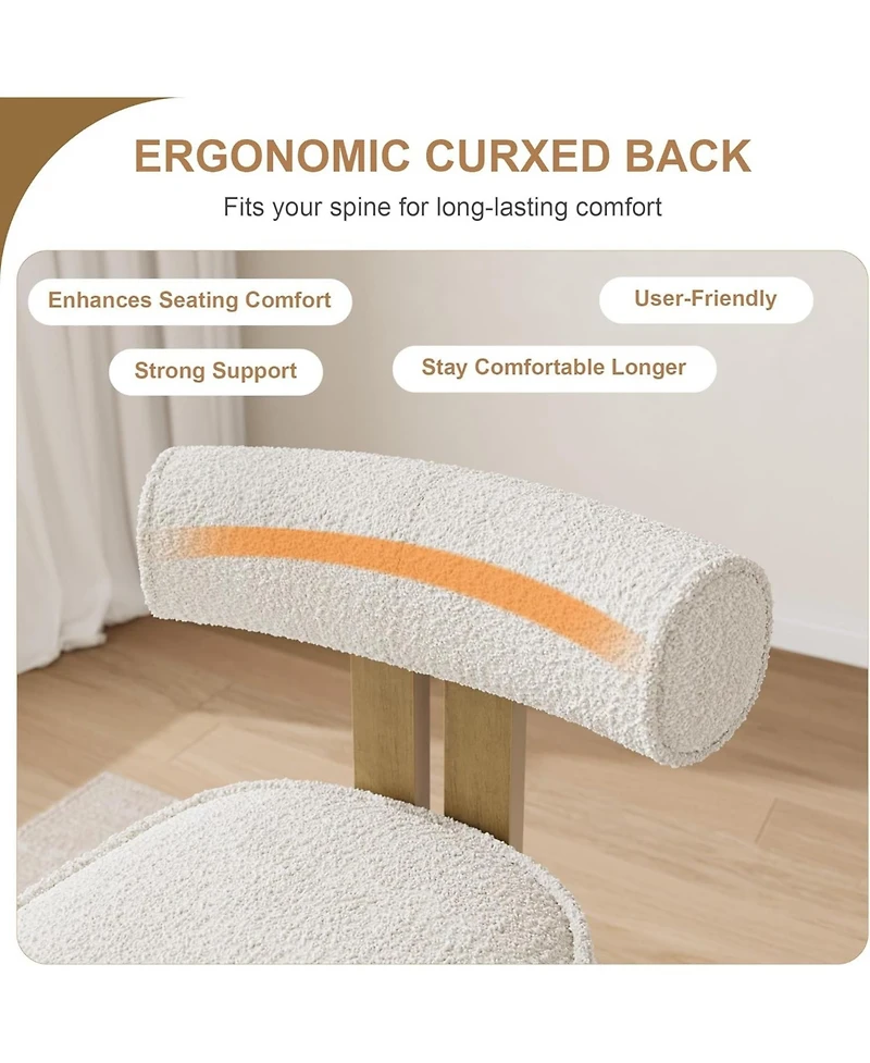 gaomon Upholstered Dining Chairs Set of 2,Modern Boucle Dining Room Chairs with Ergonomic Curved Back,Comfortable Kitchen Chairs with Rubber Wood