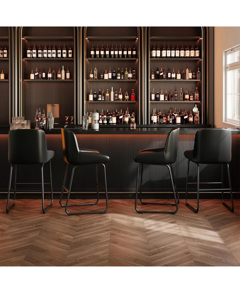 gaomon Bar Stools Set of 3,Pu Leather Counter Height Barstools with Back and Footrest,Upholstered Chairs for Dining Room Kitchen Island