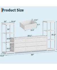 gaomon Tv Stand Dresser for 75 Inch Tv, Large Entertainment Center with Fabric Drawers & 4 Tier Storage Shelves