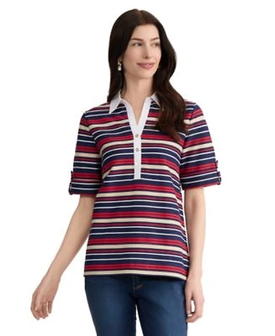 Jones New York Womens Short Sleeve Printed Polo T Shirt