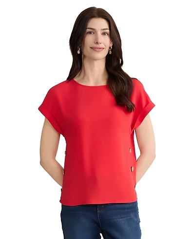 Jones New York Women's Short-Sleeve Boat Neck Polyester Blouse