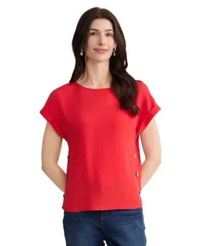 Jones New York Womens Short Sleeve Boat Neck Polyester Blouse