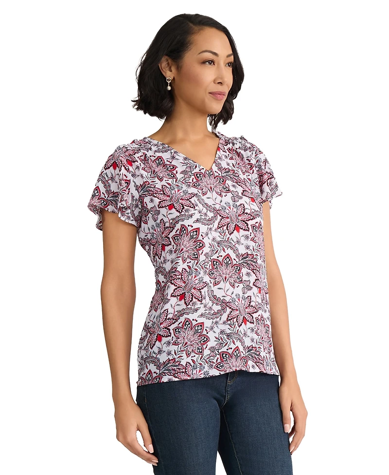 Jones New York Women's Flutter-Sleeve V-Neck Polyester Blouse