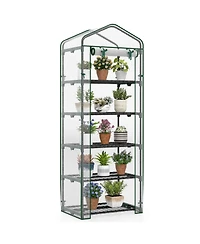 Costway 27" x 19" x 75" Mini Greenhouse with 5 Tier Shelves, Pe Cover, Roll-Up Zipper Door
