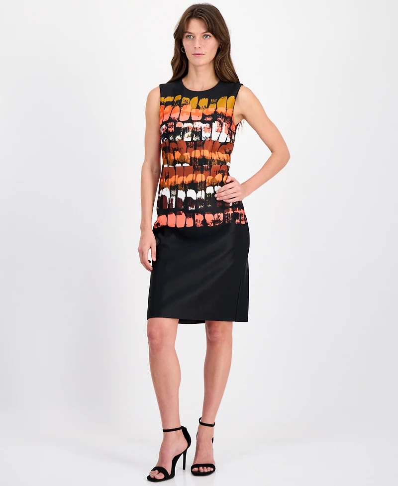 Anne Klein Women's Printed Sleeveless Scuba Sheath Dress