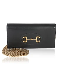 Pre-Owned Gucci Black Azalea Calfskin Horsebit 1955 Wallet On Chain
